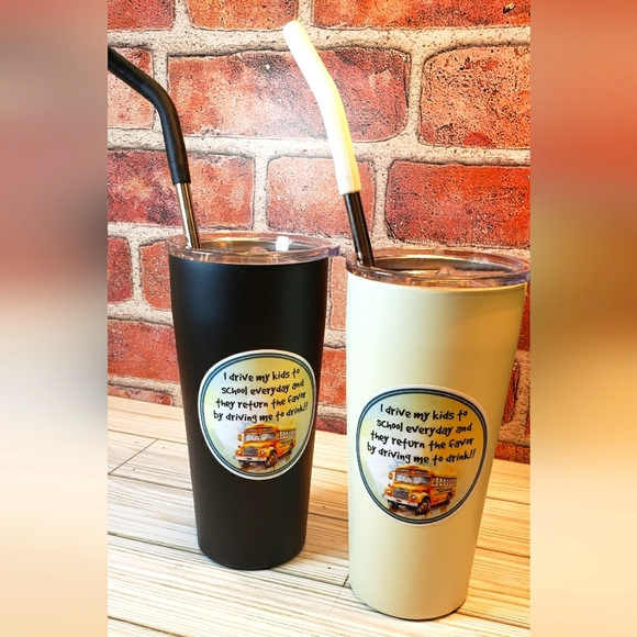 20 oz. Black Stainless Steel Double Wall Tumbler with Bus Driver Decal NWT - Picture 5 of 8